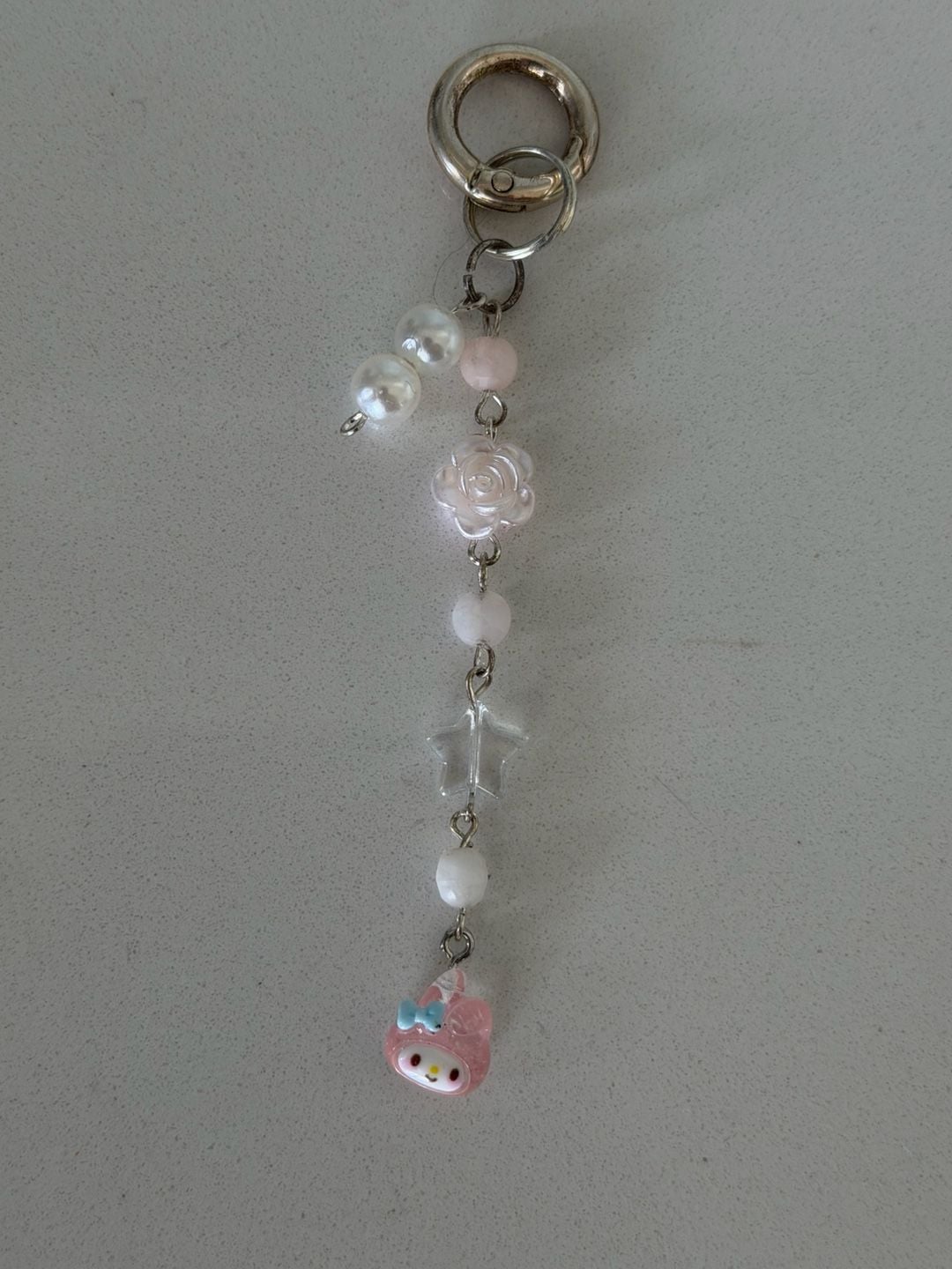 My Melody Handmade Beaded Charm Keychain With Floral And Star Beads